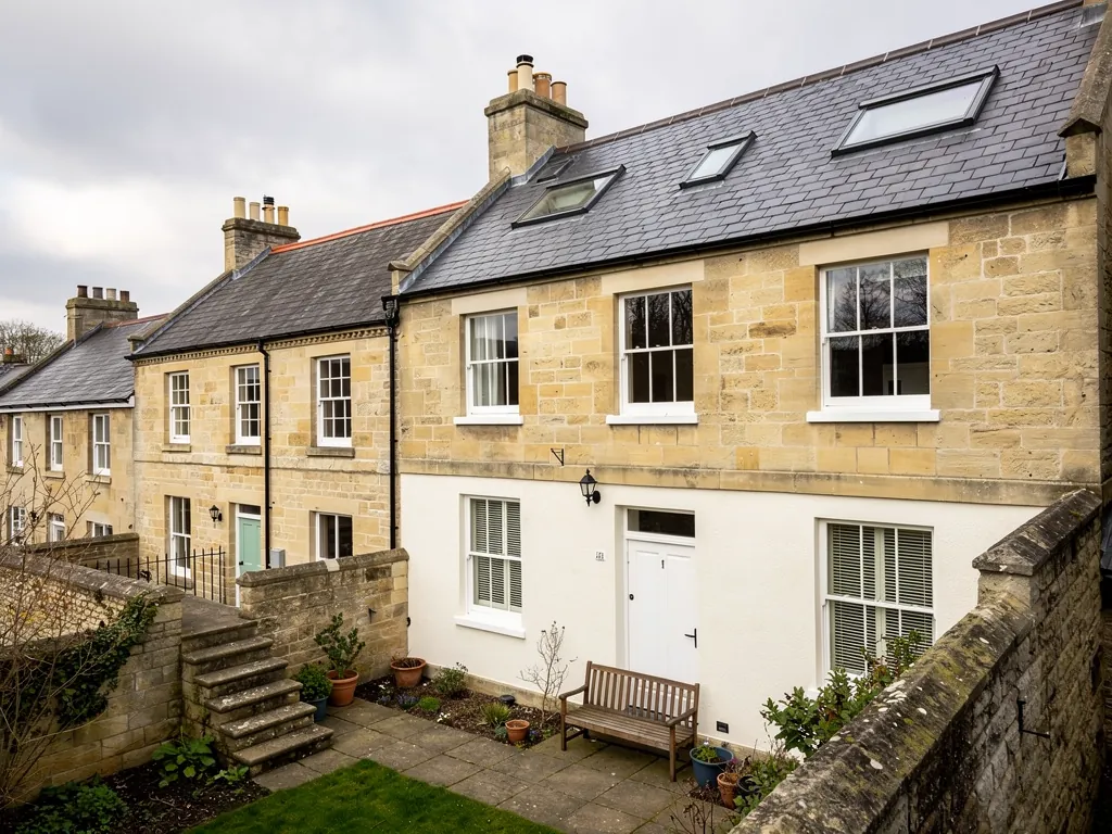 Conservation rooflights on a Bath stone terrace