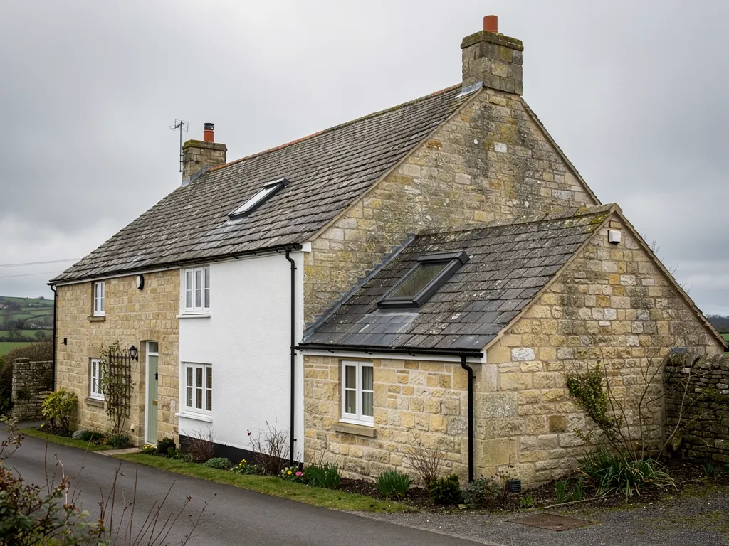 A stone cottage with a small conservation rooflight