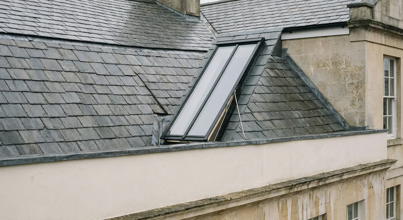 A conservation rooflight propped open