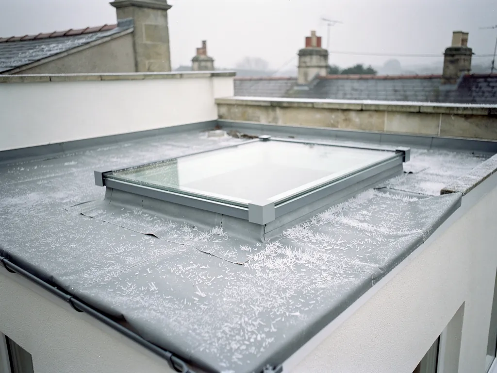 Frost on a flat roof around a rooflight