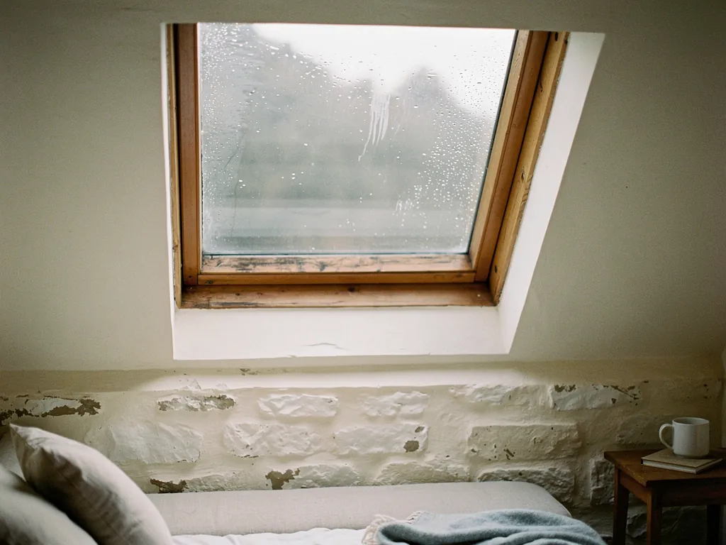 A misted pane in an older roof window