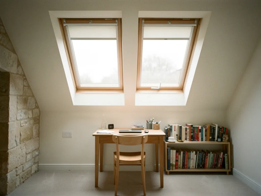 A loft study under two roof windows