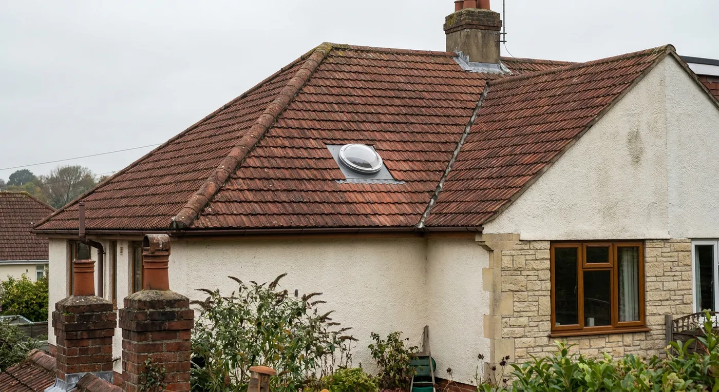 A sun tunnel dome on a tiled roof