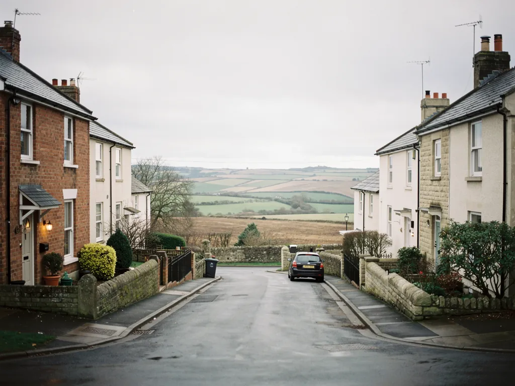 Houses at the edge of the Somerset Levels