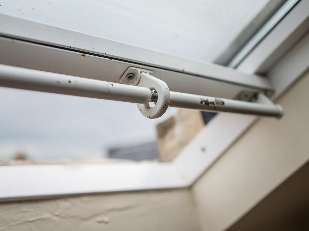 The handle along the top of a roof window