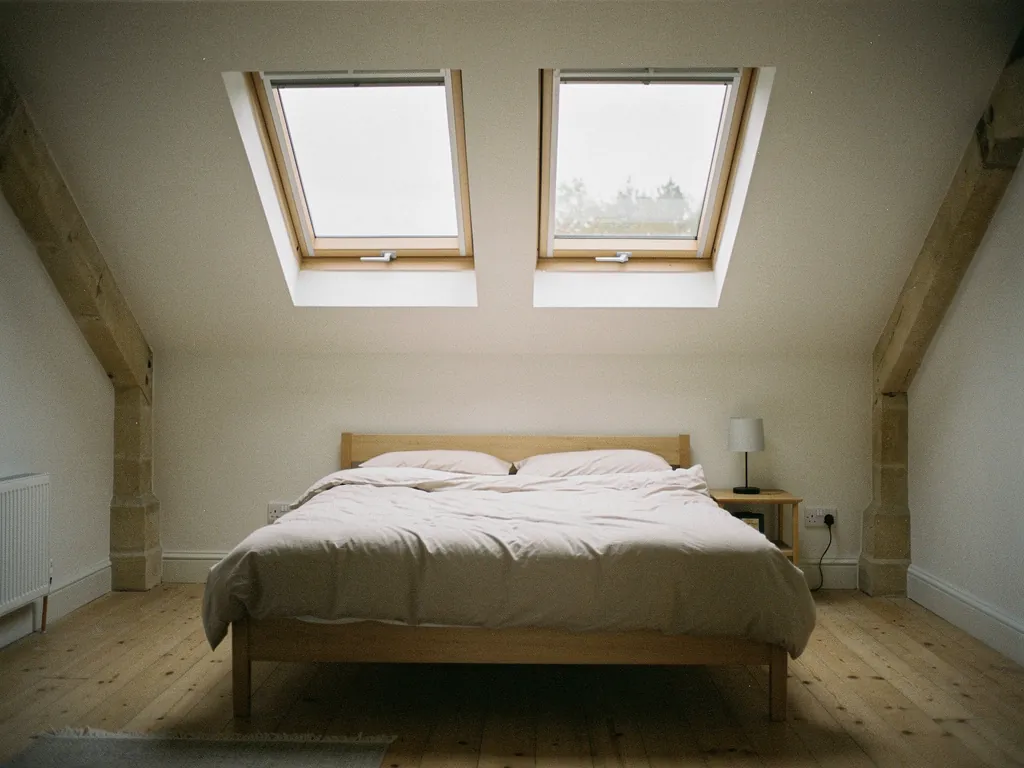 Two roof windows paired in a loft conversion